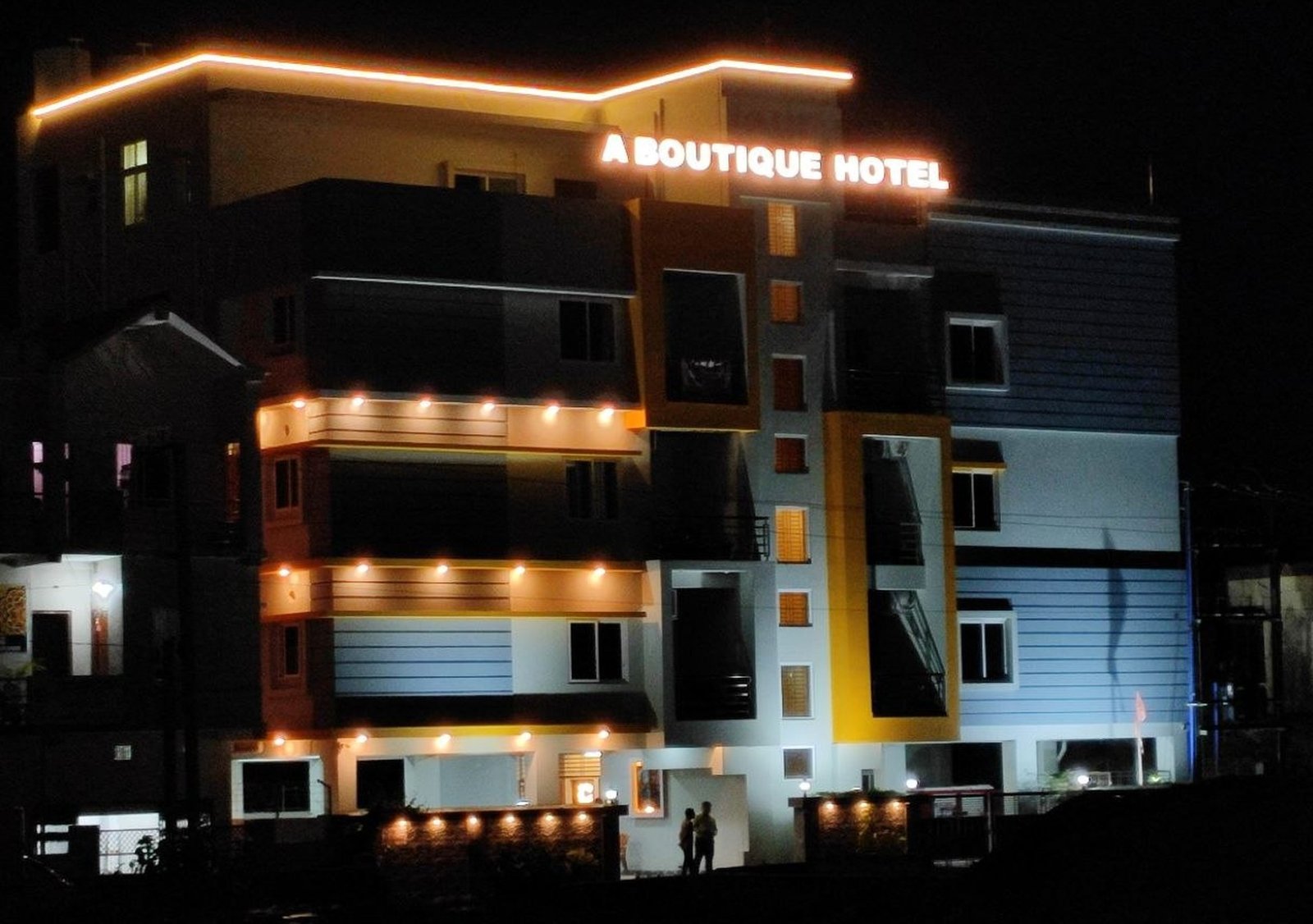 Night view of A Boutique Hotel front exterior in Phulnakhara